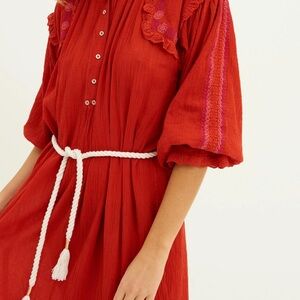 Antik Batik Pietro Red Bohemian Embroidered Dress